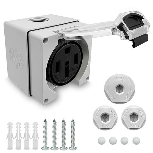ETL Listed NEMA 14-50R 50 Amp 125/250 Volt Power Receptacle Outlet Box，Outdoor Weatherproof and dustproof Enclosed Panel for Electric Vehicles,RV Camper Trailer,Generators, Heavy Duty