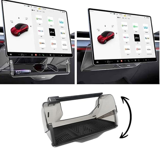 SUPERLIT Tesla Under Screen Storage Box – Hidden Magnetic Organizer for Model Y & Model 3 (2016–2025), Seamless Underscreen Compartment Storage, Anti-Slip Silicone Liner, Essential Tesla Accessory