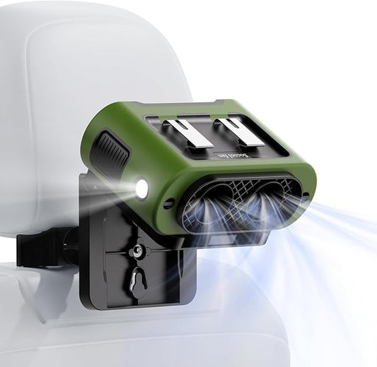 Socool 14500mAh Portable Car Fan Rechargeable Battery Opearated, Clip on Car Seat Headrest 360 Rotatable, 5-Speed Backseat Fans for Baby Rear Facing Cooling with Dual Air Outlets for SUV RV Truck