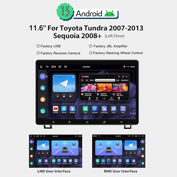 JOYING Android 13 Car Radio for Toyota Tundra 2007-2013 Sequoia 2008-2019, 11.6 Inch Touchscreen Car Stereo with Wireless Carplay & Android Auto, FM, GPS Navigation, Bluetooth 5.1, SWC(JY-TT115N8)