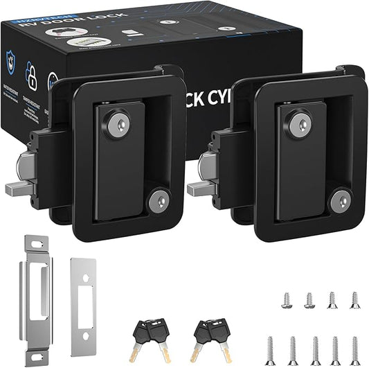 Upgraded RV Door Lock Replacement,Black RV Door Latch Suitable for Replacing Most RV Door Handle Camper Door Lock Travel Trailer Lock and Camper Door Latch(Key with The Same Number)