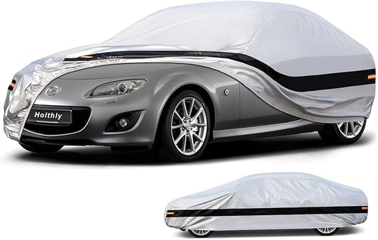 10 Layer Car Cover Waterproof All Weather for Coupe,100% Waterproof Outdoor Car Covers Custom Fit for Mazda Miata MX5 MX-5, Toyota Mr2, Pontiac Solstice, Kia Rio,etc Silver