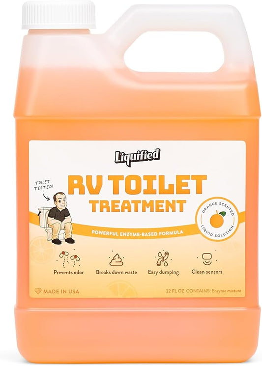 Liquified RV Toilet Treatment - Orange Scent, 32oz Standard Pour Bottle - Holding Tank Waste Digester & Odor Eliminator, Septic Safe, Biodegradable - Made in USA