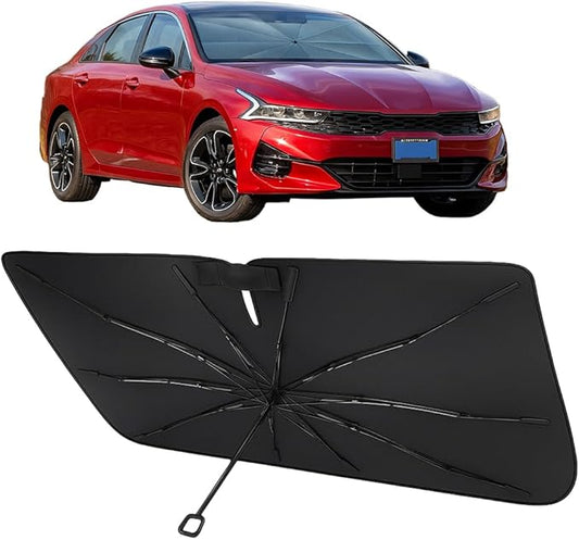 Proadsy Windshield Sun Shade Umbrella for Kia K5 2021-2025 2026 Foldable Car Umbrella Sunshade with Soft TPU Handle Spring Structure Crystal Cooling Material Protect Car from Rays & Heat