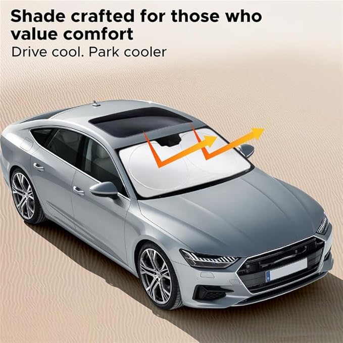 EcoNour Mirror Cut Foldable Windshield Sun Shade for Car | 240T UV & Heat Reflective Sunshade with Storage Pouch | Keeps Interior Cool | Fits Most Sedans, SUVs & Trucks – Medium (64" x 32")