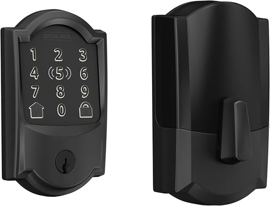 Schlage BE499WB CAM 622 Encode Plus WiFi Deadbolt Smart Lock, Keyless Entry Touchscreen Door Lock with Camelot Trim, Matte Black