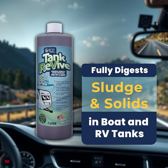 Tank ReVive for RVs and Boats – 33 fl.oz, Probiotic Sludge & Solid Dissolver, Liquifies Struvite, Cleans Clogged Sensors, Eliminates Toilet & Gray Tank Odors, Safe for People & Pipes by SCD Probiotics