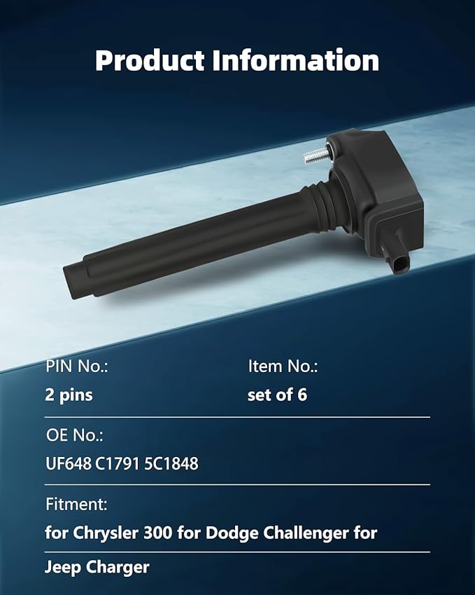ECCPP UF648 6 ignition coils with 6 iridium Spark Plugs for Dodge for Durango Journey for Grand Caravan for Jeep for Grand for Cherokee for Wrangler for Ram Promaster 1500/2500/3500 C1791 5C1848