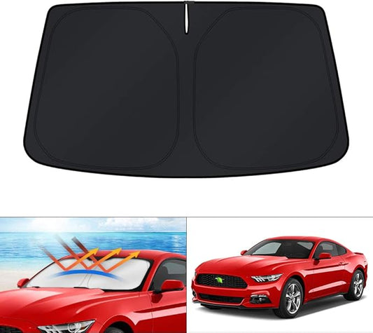 KUST Windshield Sun Shade for Ford Mustang Accessories 2015-2026 (NOT for Ford Mustang Mach-E) Custom Fit Sunshade Foldable Sun Visor Protector Blocks UV Rays Keep Your Car Cooler