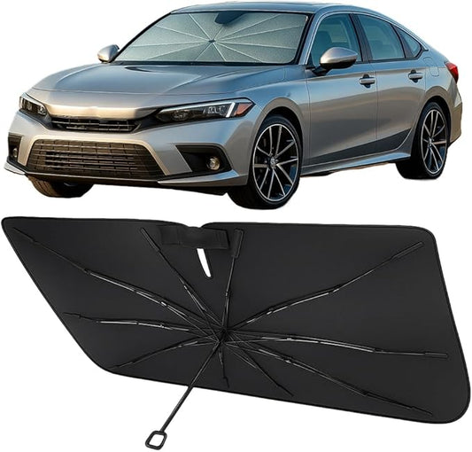 Proadsy Windshield Sun Shade Umbrella for Honda Civic 2022-2025 2026 Foldable Car Umbrella Sunshade with Soft TPU Handle Spring Structure Crystal Cooling Material Protect Car from Rays & Heat