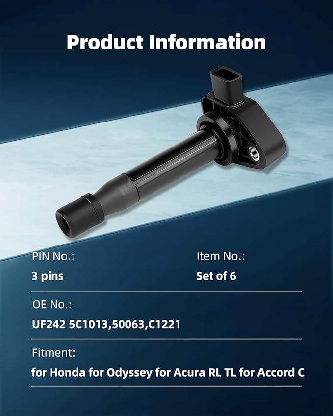 ECCPP Coil Pack UF242 Pack of 6 Ignition Coils Fit for Honda Acura Odyssey Accord Pilot MDX TL RL Vue 3.0L 3.2L 3.5L V6 Replacement for C1221 30520P8EA01 30520RCAA02 C1221
