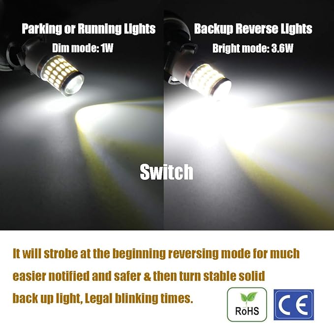 iBrightstar 9-30V Flashing Strobe Blinking LED Reverse Lights 3157 3156 3057 3056 LED Bulbs with Projector Replacement for Back Up Reverse Lights, Xenon White