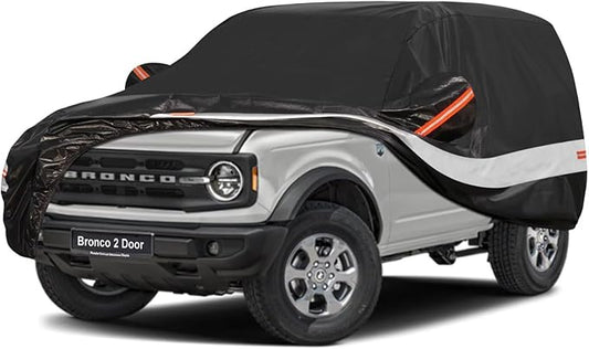 10 Layers Car Cover Custom Fit for Ford Bronco 2 Door/Sport (2021-2025), Waterproof All Weather for Automobiles, Outdoor Full Cover Sun Dust Rain Protection with Cotton. Black