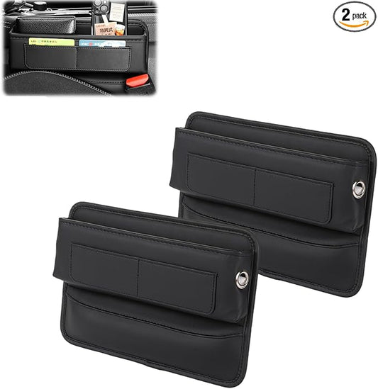 2 Pack Premium Car Seat Gap Filler Organizer - Universal Storage Box with Card Slots for Phones/Keys/Glasses, Fits Cars, SUVs & Trucks (Black)