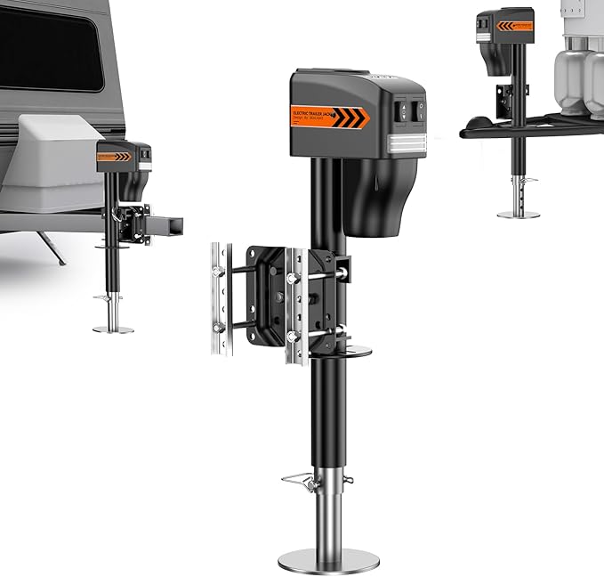 KYX Electric Trailer Jacks for RVs and Trailers: High-Capacity Models (5000 lbs) with LED Lights, Waterproofing, and Manual Crank Backup,Dual mounting Option