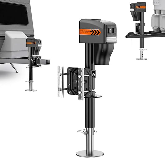 KYX Electric Trailer Jacks for RVs and Trailers: High-Capacity Models (5000 lbs) with LED Lights, Waterproofing, and Manual Crank Backup,Dual mounting Option