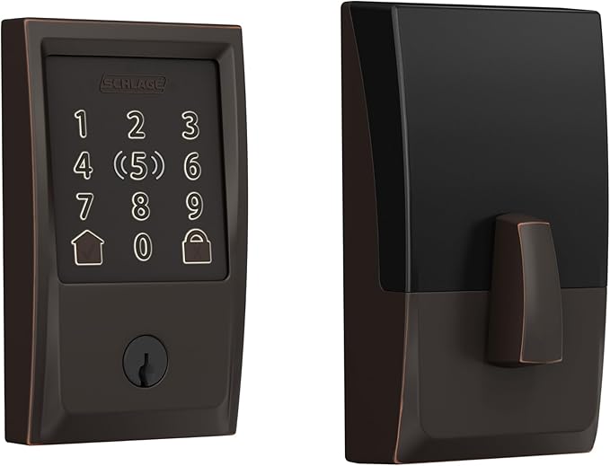 Schlage BE499WB CEN 716 Encode Plus WiFi Deadbolt Smart Lock, Keyless Entry Touchscreen Door Lock with Century Trim, Aged Bronze