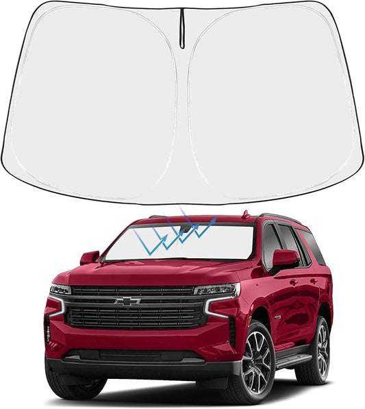 Proadsy 2025 Upgrade Windshield Sun Shade Custom Fit 2021-2024 2025 Chevrolet Tahoe 4-Layer Foldable Front Sunshade Protector Sun Visor Blocks UV Rays Keep Car Cooler Accessories