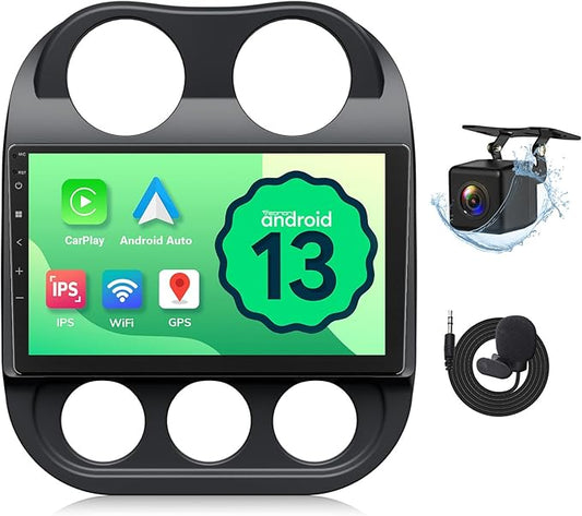 Eonon 10.1 Inch IPS HD Android 13 Car Stereo Navigation for 2010-2016 Jeep Compass & Patriot - Wireless/Wired CarPlay & Android Auto, Built-in Mic,Support Steering Control,Plug & Play GPCX6