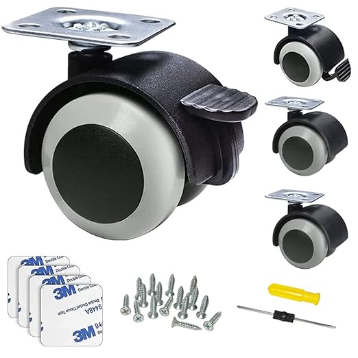 1.5 Inch Rubber Caster Wheels(Top Plate), Furniture Wheels Replacement with 360 Degree Rotation for Moving Drawer Cabinet Table Cart, 132-lbs Load Capacity for Furniture Casters Set of 4