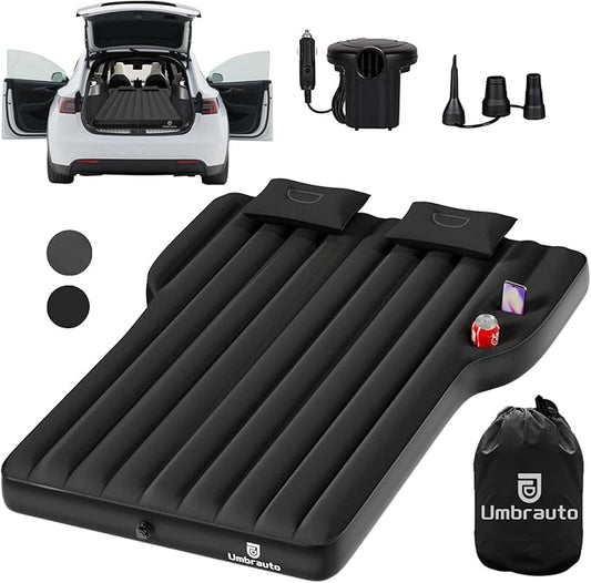 Umbrauto Air Mattress for Tesla Model Y, Custom Inflatable Camping Bed for Back Trunk, Upgraded Sleeping Pad w/Soft Flocking Surface, Durable 210T Fabric Bottom, Portable Pump for SUV Outdoor Travel