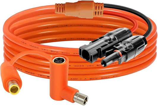 Solar Connector to DC 8mm Adapter Cable 10FT, 12AWG + 14AWG Tinned Copper Wire with DC7909 to DC8020 Adapter, Heavy Duty Charging Cable for Portable Power Station, RV, Outdoor Camping