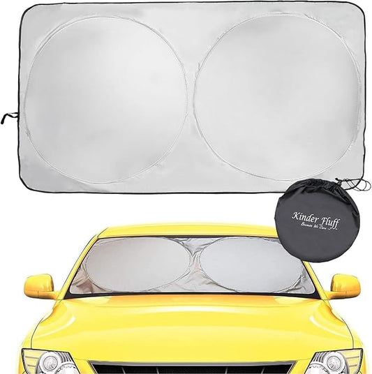 kinder Fluff Patented Windshield Sunshade | Reflective & Foldable Windshield Sun Cover & 99% UV Rays Block | Car Window Shade Interior Accessories Sunshades for Windscreen & Dashboard - XL (66x37in)