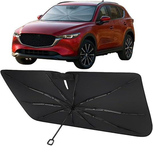 Proadsy Windshield Sun Shade Umbrella for Mazda CX-50 2023-2025 2026 Foldable Car Umbrella Sunshade with Soft TPU Handle Spring Structure Crystal Cooling Material Protect Car from Rays & Heat