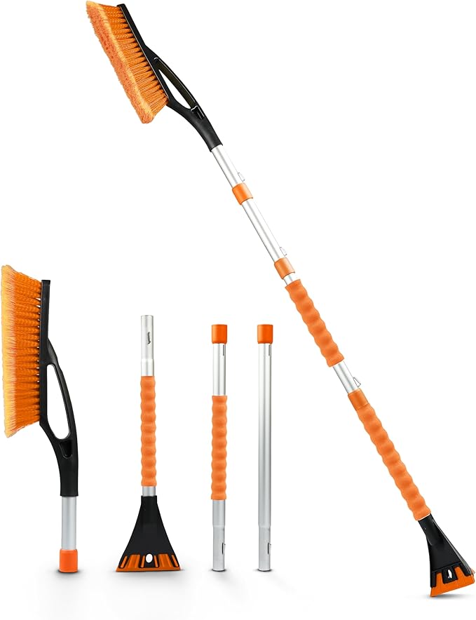 EcoNour 57" Detachable Snow Brush with Ice Scraper for Car Windshield and Window | 4-in-1 Design, Scratch-Free Bristles, EVA Foam Grip | Perfect Snow Accessories for SUVs, Trucks, and Jeeps