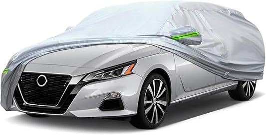 Full Car Cover Universal 6 Layers Outdoor Thicked All Weather Cover, Sunshield, Waterproof, Snow Proof, UV Proof, Scratch Proof, Bird Droppings, 6 Reflective Strips, Fits Sedans up 188"-198"