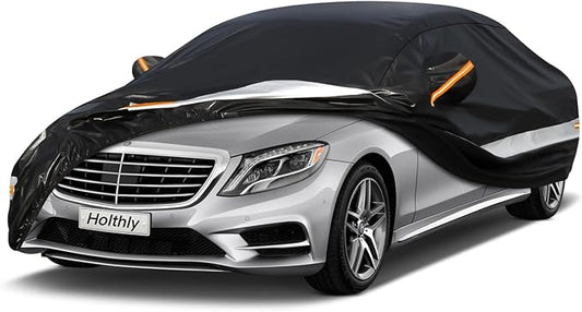 10 Layers Sedan Car Cover Waterproof All Weather for Automobiles,100% Waterproof Outdoor Car Covers Rain Snow UV Dust Protection. Custom Fit for Audi A8, BMW 7 Series, Dodge Charger,etc