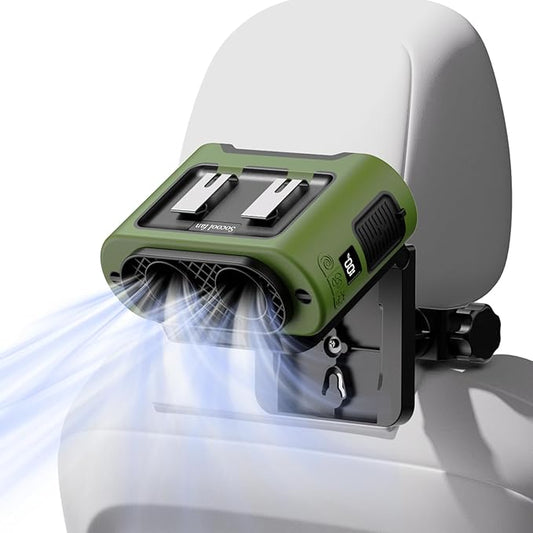 Socool Portable Car Fan - 14500mAh Rechargeable Battery Opearated, Clip on Car Seat Headrest 360 Rotatable, 5-Speed Backseat Fans for Baby Rear Facing Cooling with Dual Air Outlets for SUV RV Truck