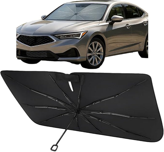 Proadsy Windshield Sun Shade Umbrella for Volkswagen Tiguan 2018-2025 2026 Foldable Car Umbrella Sunshade with Soft TPU Handle Spring Structure Crystal Cooling Material Protect Car from Rays & Heat