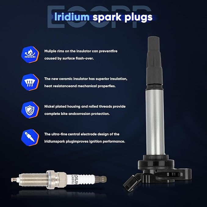ECCPP UF619 4 ignition coils with 4 iridium Spark Plugs 4711 for Toyota for Lexus for Scion Prius V Plug-In Corolla Matrix CT200H XD IM 2009 2010 2011 2012 2013 2014 2015 2016 2017 1.8L L4 UF-596