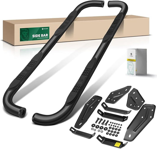 YHTAUTO 3 Inch Running Boards Fit Ram 1500 2019-2025 Quand/Extended Cab, Round Side Steps Carbon Steel Step Bars Off-Road Exterior Accessories