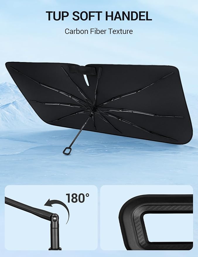 Proadsy Windshield Sun Shade Umbrella for Honda HRV HR-V 2024-2025 2026 Foldable Car Umbrella Sunshade with Soft TPU Handle Spring Structure Crystal Cooling Material Protect Car from Rays & Heat