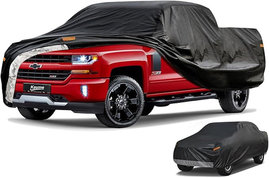 Kayme 7 Layers Truck Cover Waterproof All Weather, Universal Fit Chevy Silverado, GMC Sierra, Ford F150/F 150 Heavy Duty Outdoor Pickup Cover Snow Uv Sun Protection, (Length Up to 250 inch) XXL/Black.