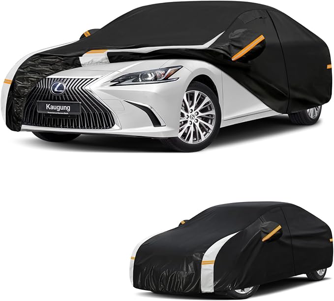 10 Layers Car Cover for Automobiles Waterproof All Weather, Full Exterior Cover with Repair Patches, Winter Rain Sun UV Protection, Fits Lexus ES, Cadillac CTS, Mercedes-Benz S-Class etc.