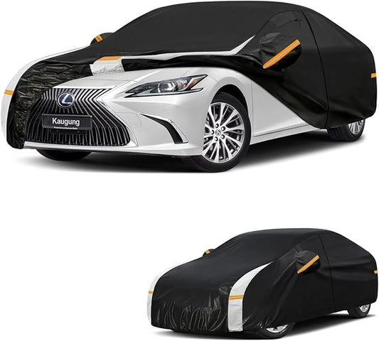 10 Layers Car Cover for Automobiles Waterproof All Weather, Full Exterior Cover with Repair Patches, Winter Rain Sun UV Protection, Fits Lexus ES, Cadillac CTS, Mercedes-Benz S-Class etc.