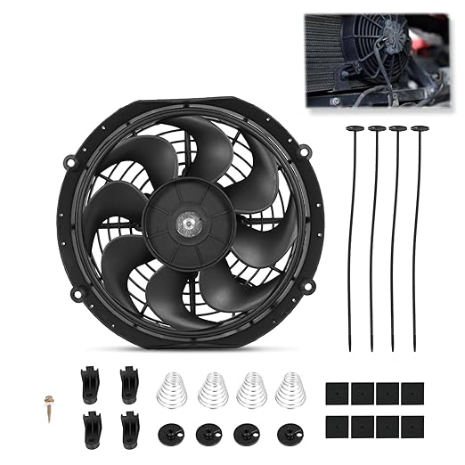 Universal 10 Inch Black Slim Radiator Cooling Fan 12V 80W Push Pull with Mount Kit – Fits Radiators for Vehicles, Cars, Trucks