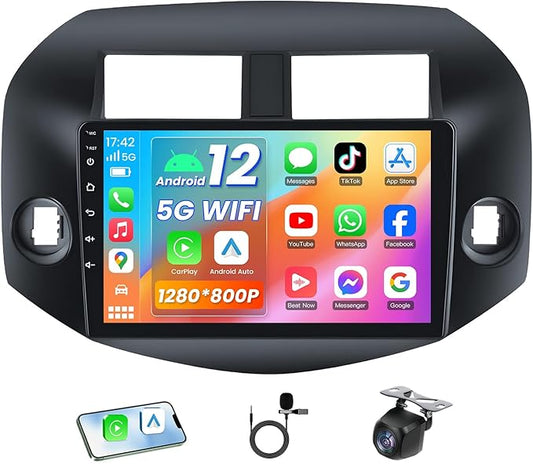 5G WiFi Car Radio for Toyota RAV4 2007-2012: 10 Inch Touch Screen Android Car Stereo with Wireless Carplay&Android Auto GPS Navigation Bluetooth FM RDS Audio Backup Camera SWC