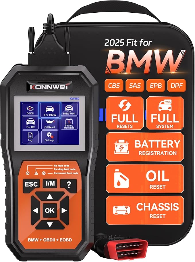 KONNWEI OBD2 Scanner Fit for BMW Mini, Battery Registration & Reset Tool for BMW Mini, Car Scanner Diagnostic Tool, Code Reader & Clear, Full Vehicle System Scan, ABS、SRS、EPB、Oil Reset etc.