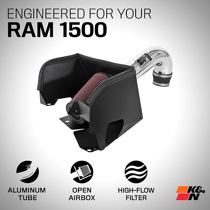 K&N Cold Air Intake System: High-Flow Air Filter, Increase Performance & Towing: Compatible with 2019-2024 RAM 1500, 77-1578KP