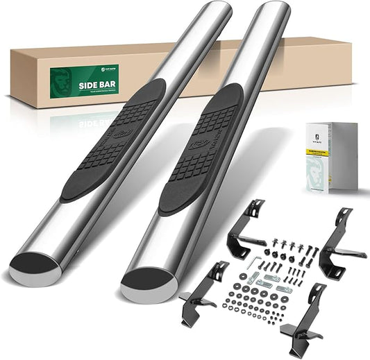 YHTAUTO 4 Inch Running Boards Fit Jeep Wrangler 2007-2018 2-Door SUV, Oval Straight Side Steps Stainless Steel Step Bars Off-Road Exterior Accessories