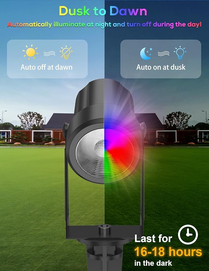 ZYAN Solar Landscape Spotlights Outdoor, RGBW Color LED Uplights with Remote, Auto On/Off, 12000mAh Dusk to Dawn, Mono Panels & USB-C Powered IP65 Waterproof Spot Lights for Yard Pathway Trees 8 Pack