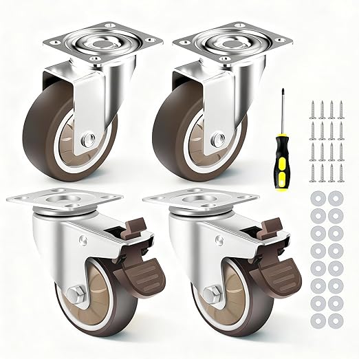 2 Inch Caster Wheels for Furniture Locking Casters Set of 4 Holding 500 Lbs Swivel Rubber Castors No Noise for Coffee Table, Cabinet, Workbench