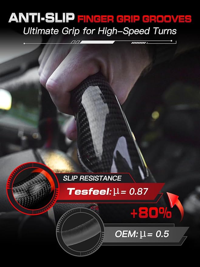 Carbon Fiber Steering Wheel for F150 2021-2024 Orange Stripe&Stitching Black Nappa Leather D-shaped Flat-bottom Steering Wheel for F150 without Paddle Shifter Models