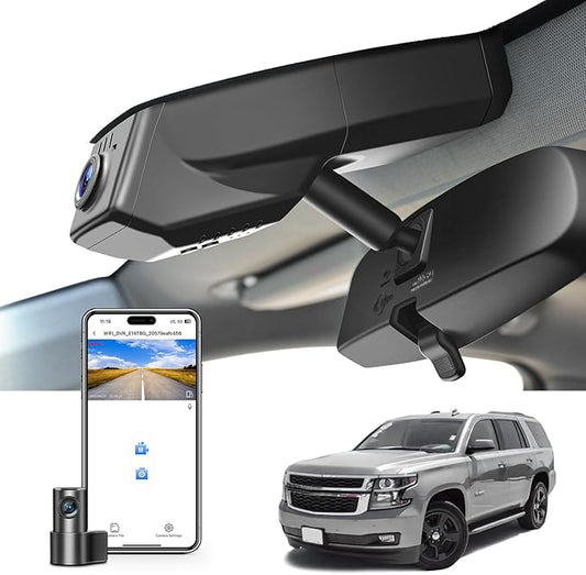 Front 4K & Rear 1080P Dash Cam Custom fit for Chevy Suburban/Tahoe 2015 2016 2017 2018 2019 2020(Model C), Model C & Model D Have Same Models Years but Vehicle Sensor Cover are Different