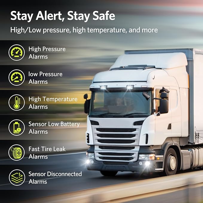 GUTA Trailer Tire Pressure Monitoring System, RV Tire Pressure Monitor with 6 Sensors, 6 Alert Modes, Signal Booster, Large Color Display, Long Sensing Distance, 0-188PSI TPMS for RV Trailer Semi