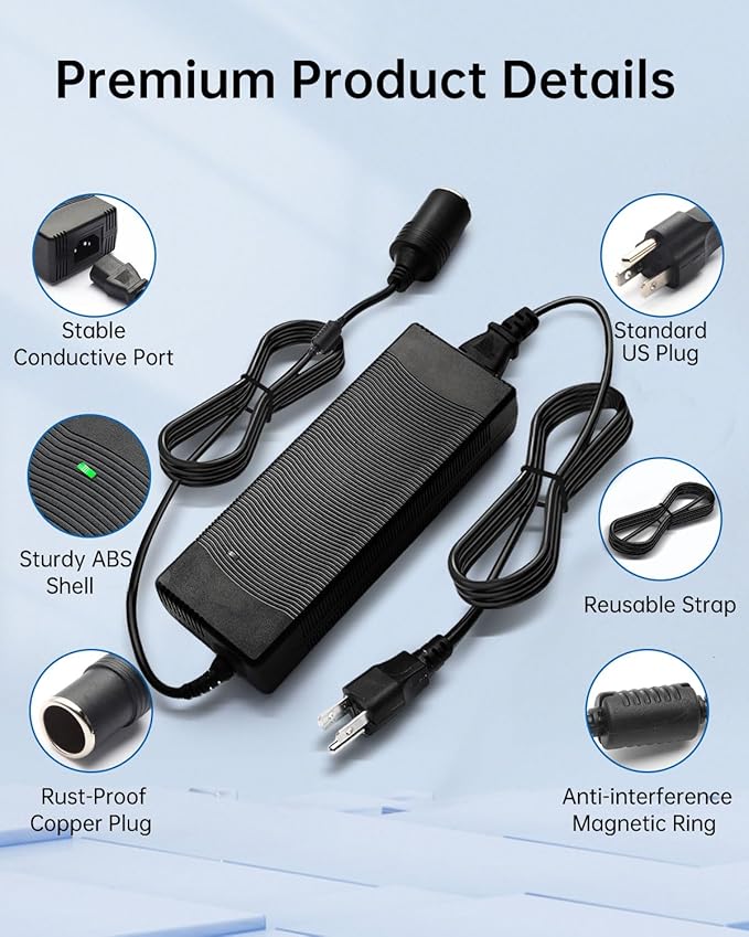 AC to DC Converter 180W 15A 110V to 12V Power Adapter with Fast Cooling Fan, Car Cigarette Lighter Socket Power Supply for Car Vacuum, Refrigerator, Inflator